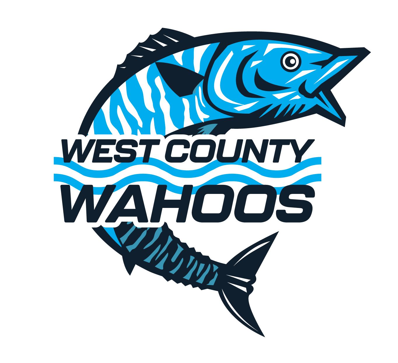 Illustration of a blue fish with the words \"West County Wahoos\"
